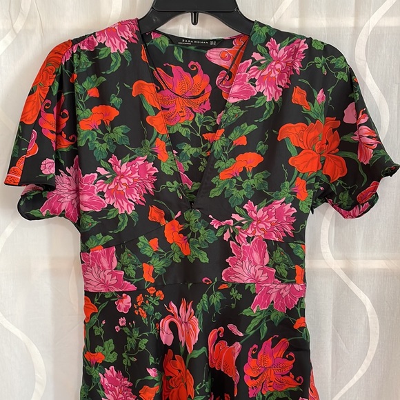 Zara Woman Floral Print Short Sleeve Dress, Size XS - Picture 2 of 7